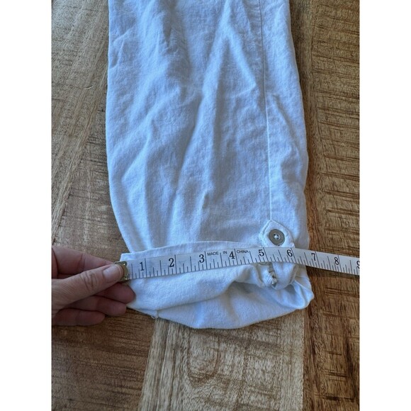 Westbound Women's Solid White Linen Pull On Cropped Pants Rolled Cuff Medium - Picture 10 of 11
